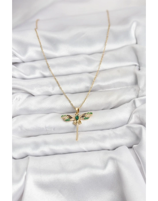 ® 316L Çelik Zincir Gold Renk Yusufçuk Model Zirkon Taşlı Kadın Kolye