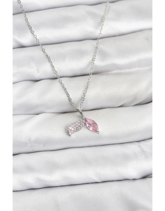 ® 316L Çelik Zincir Gümüş Renk Balık Kuyruğu Model Zirkon Taşlı Kadın Kolye