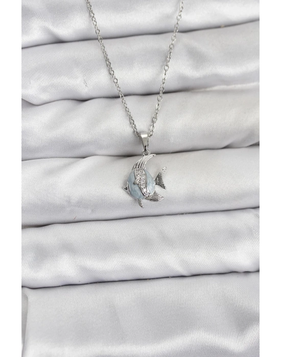 ® 316L Çelik Zincir Gümüş Renk Balık Model Zirkon Taşlı Kadın Kolye