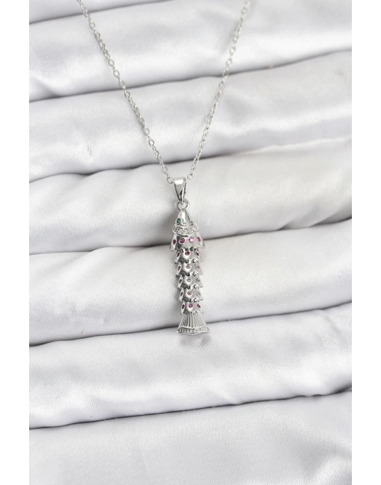 ® 316L Çelik Zincir Gümüş Renk Balık Model Zirkon Taşlı Kadın Kolye