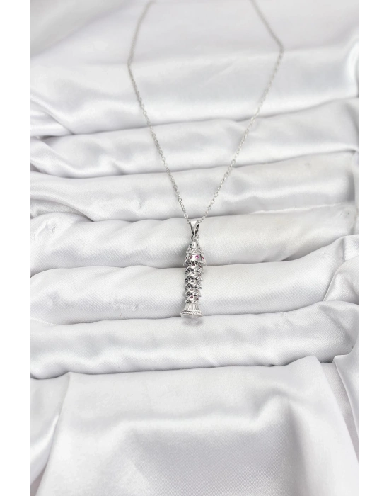 ® 316L Çelik Zincir Gümüş Renk Balık Model Zirkon Taşlı Kadın Kolye