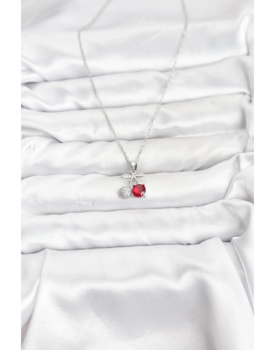 ® 316L Çelik Zincir Gümüş Renk Kiraz Model Zirkon Taşlı Kadın Kolye