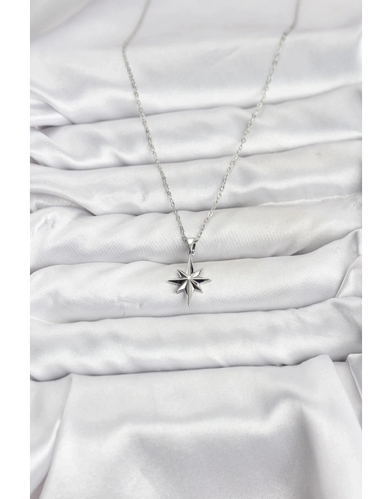 ® 316L Çelik Zincir Gümüş Renk Kutup Yıldızı Model Kadın Kolye