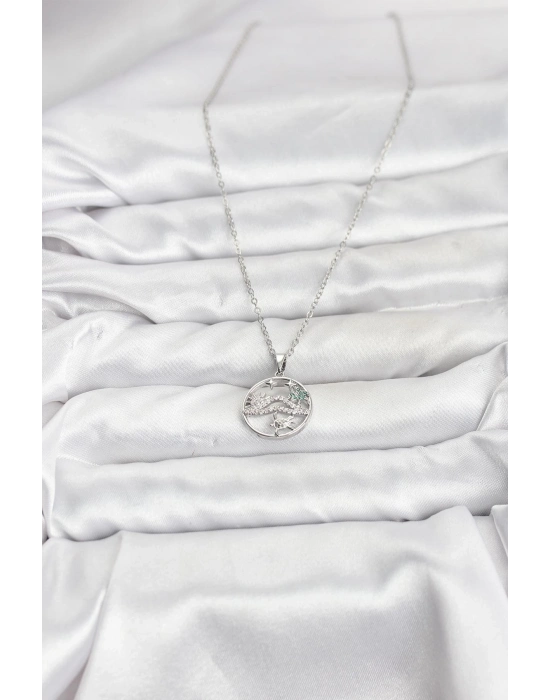 ® 316L Çelik Zincir Gümüş Renk Şans Kolyesi Model Zirkon Taşlı Kadın Kolye