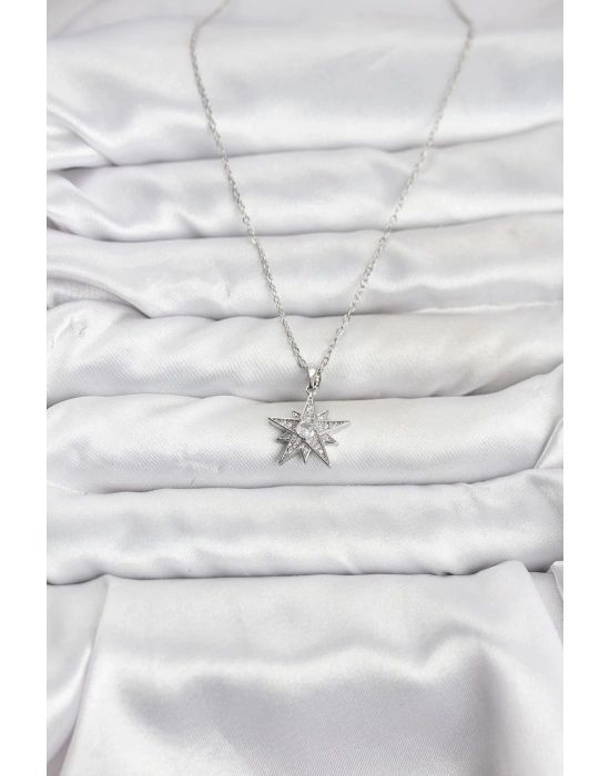 ® 316L Çelik Zincir Gümüş Renk Yıldız Model Zirkon Taşlı Kadın Kolye