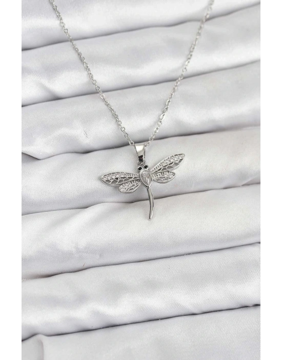 ® 316L Çelik Zincir Gümüş Renk Yusufçuk Model Kadın Kolye