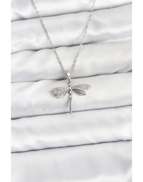 ® 316L Çelik Zincir Gümüş Renk Yusufçuk Model Zirkon Taşlı Kadın Kolye