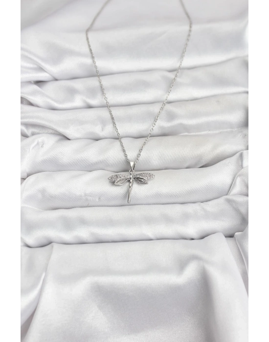 ® 316L Çelik Zincir Gümüş Renk Yusufçuk Model Zirkon Taşlı Kadın Kolye