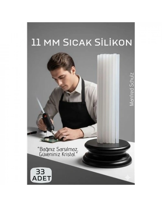 ® 33lü Set: 11mm Kalın Ultra-Şeffaf Profesyonel Sıcak Silikon – Kristal Berraklığında Güçlü Yapışkan