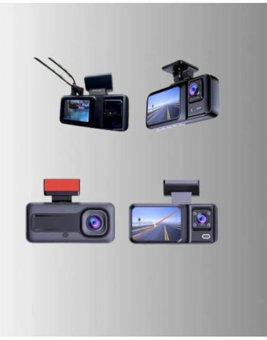 ® 360° Kapsama Sahip Full HD Araç Kamerası 3’lü Kayıt Gece Görüşlü DashCam