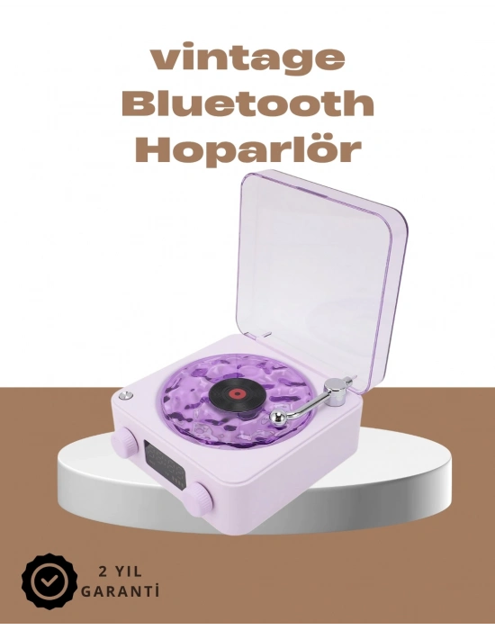 ® 360° Sesli Kablosuz Hoparlör – Retro Tasarım ve Projektör Işığı
