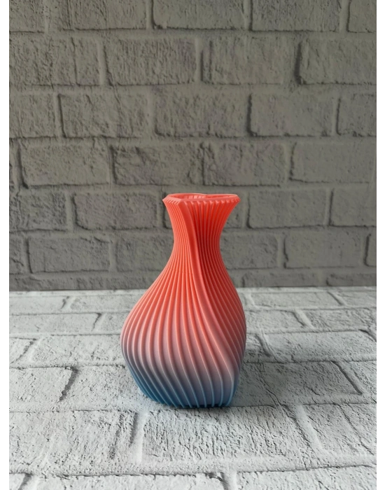 ® 3D Dalga Desenli Kalp Formlu Dekoratif Vazo Pembe 15 cm