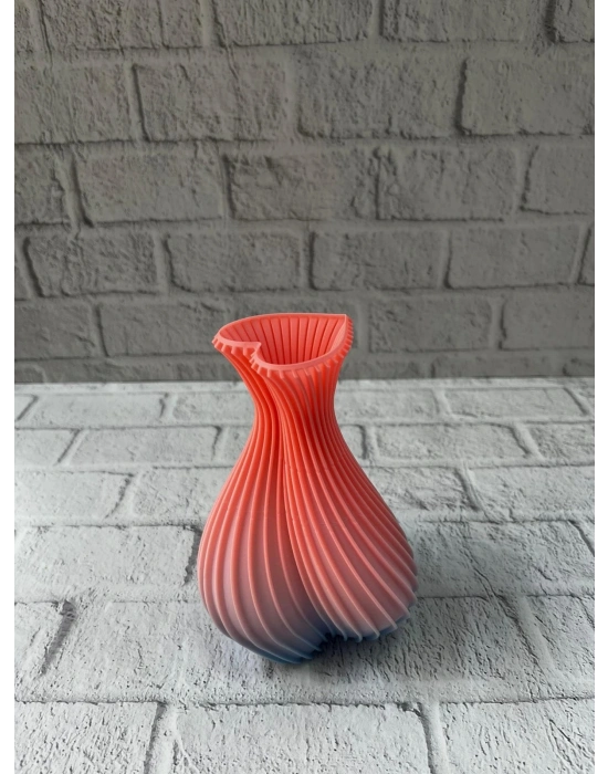 ® 3D Dalga Desenli Kalp Formlu Dekoratif Vazo Pembe 15 cm