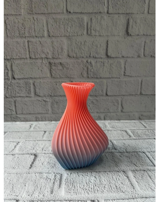 ® 3D Dalga Desenli Kalp Formlu Dekoratif Vazo Pembe 15 cm