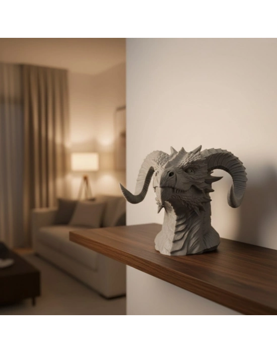 ® 3D Ejderha Başı Heykeli Koleksiyonluk Dekoratif Figür 22x17 cm