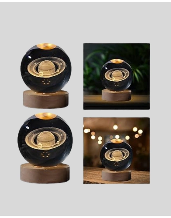 ® 3D Satürn Gravürlü Kristal Küre Dekoratif LED Işıklı Gece Lambası