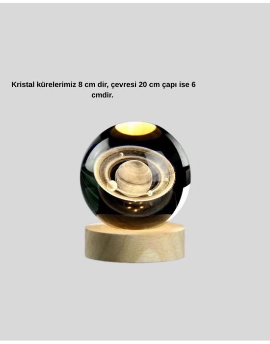 ® 3D Satürn Gravürlü Kristal Küre Dekoratif LED Işıklı Gece Lambası