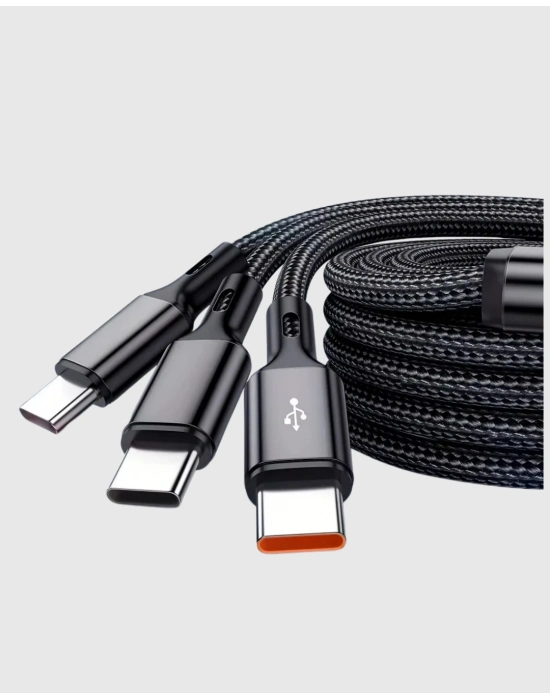 ® 3’ü 1 Arada Şarj Kablosu Type-C iOS Android Uyumlu Hızlı ve Güvenli Şarj