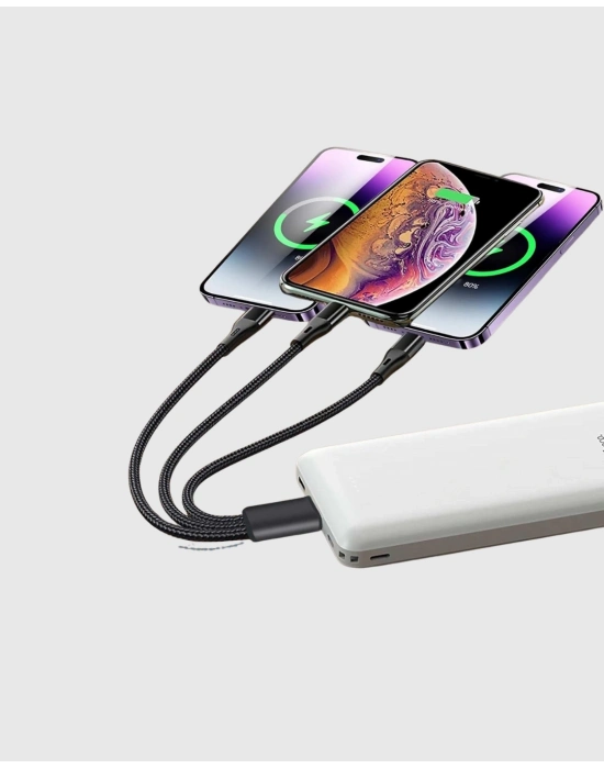 ® 3’ü 1 Arada Şarj Kablosu Type-C iOS Android Uyumlu Hızlı ve Güvenli Şarj