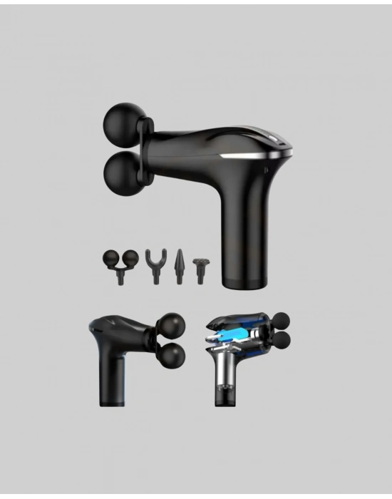 ® 4 Başlıklı Şarjlı Masaj Tabancası Bel Sırt Boyun Bacak Kas Rahatlatıcı