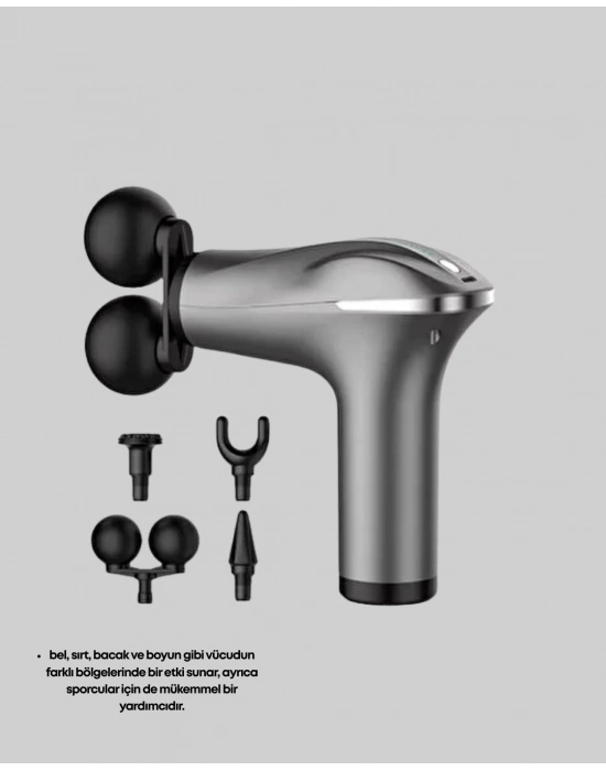 ® 4 Başlıklı Şarjlı Masaj Tabancası Bel Sırt Boyun Bacak Kas Rahatlatıcı