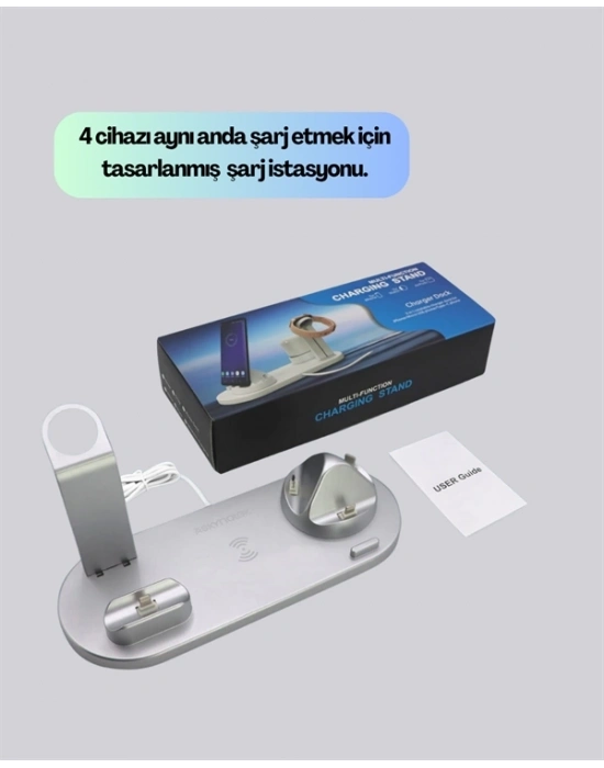 ® 4 Cihazı Aynı Anda Şarj Edebilen Kablosuz Şarj İstasyonu – Çok Yönlü ve Pratik Tasarım