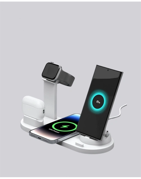 ® 4 Cihazı Aynı Anda Şarj Edebilen Kablosuz Şarj İstasyonu – Çok Yönlü ve Pratik Tasarım
