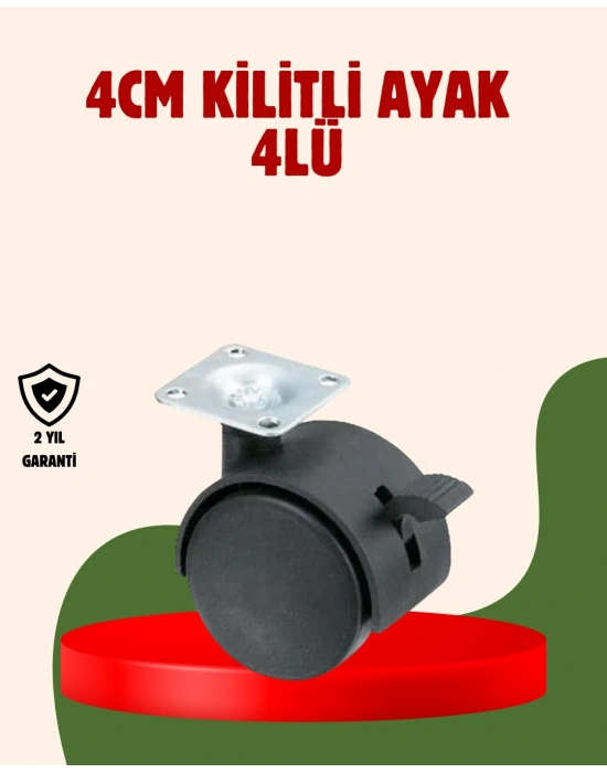 ® 4 cm Kilitli Döner Ayak 4 Adet Sehpa ve Mobilya Ayağı
