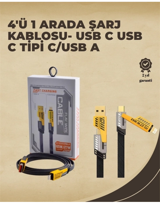 ® 4ü 1 Arada Metal Hızlı Veri Kablosu – 65W Güç, 27W iPhone Desteği, 480Mbps Aktarım