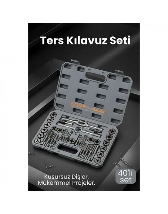® 40 Parça Profesyonel Metrik Ters Kılavuz ve Pafta Seti   - Hassas Diş Açma ve Onarım Takımı