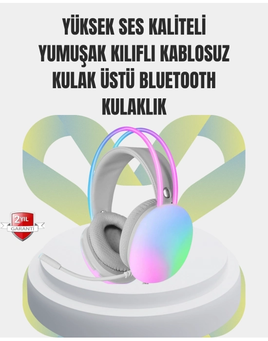 ® 40mm Sürücülü RGB Kablosuz Kulaklık – Oyun ve Müzik için