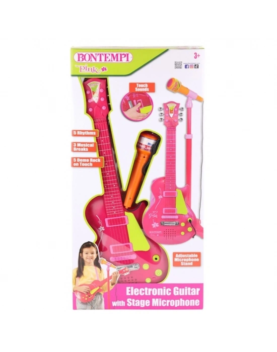 ® 45872  Elektronik Gitar Ayaklı Mikrofon Müzik Seti Pembe -
