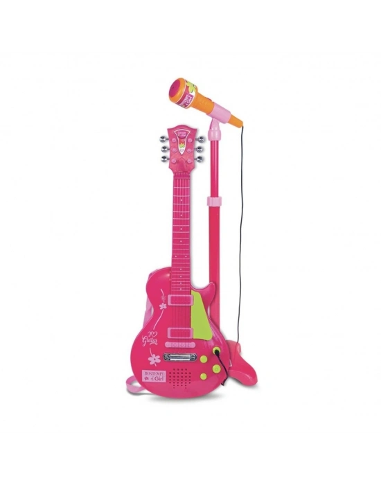 ® 45872  Elektronik Gitar Ayaklı Mikrofon Müzik Seti Pembe -