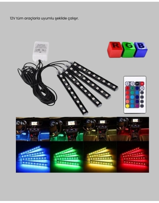 ® 48 LED Araç İçi RGB Şerit Aydınlatma Müzik Senkron USB Kumandalı Set