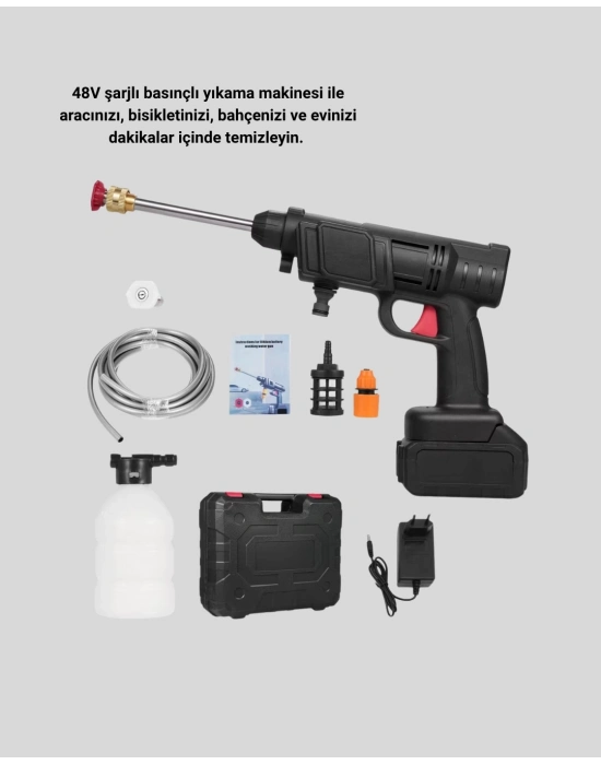 ® 48V Kablosuz Yıkama Makinesi – 2 Pil, Köpük Tankı ve Ayarlanabilir