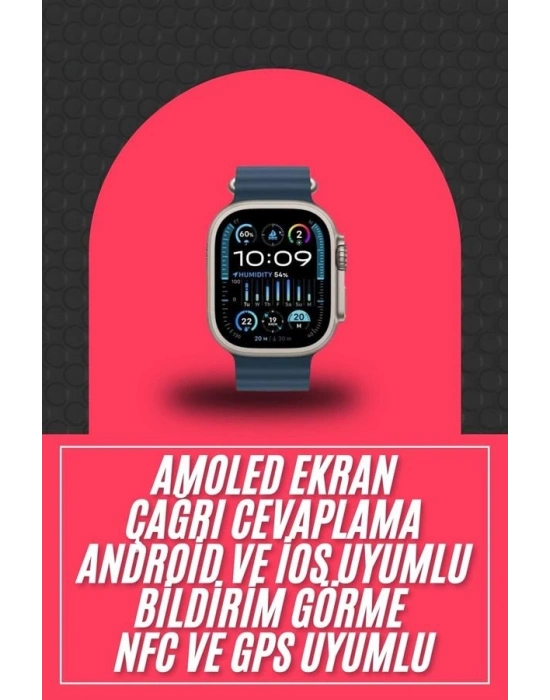 ® 49mm Akıllı Saat Amoled Ekranlı Kadın Erkek Kol Saati Plastik Kordon