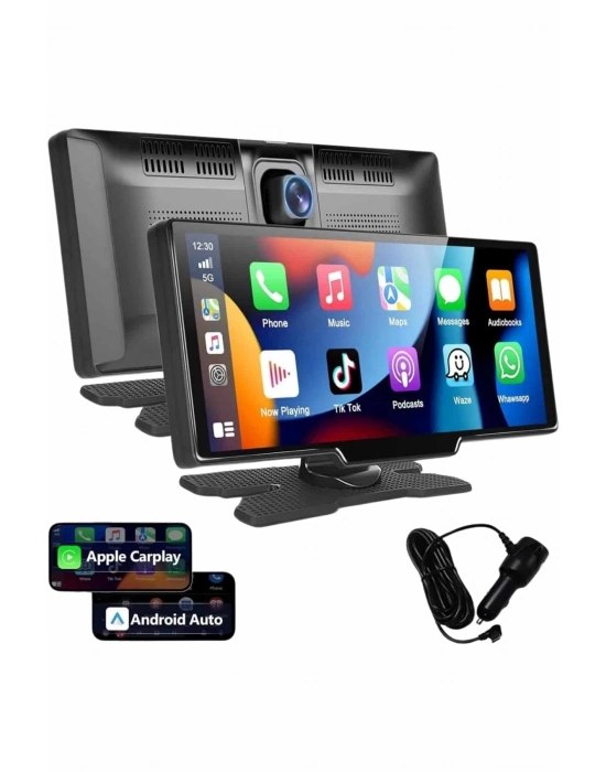 ® 4K 10.2 İnç Çift Kameralı Araç Multimedya Ekranı CarPlay Kablosuz Tüm Cihazlara Uyumlu