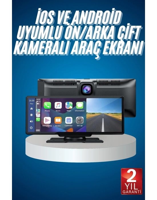 ® 4K Ultra Araç İçi Ön ve Arka Kameralı Ekran HD 2 Kameralı Torpido Üstü Araç Multimedya