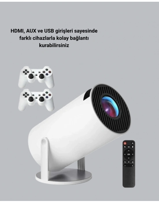 ® 4K Wi-Fi 6 Projeksiyon Cihazı – 10.000+ Oyun Desteği, Kablosuz Bağlantı ve Çoklu Giriş Portları