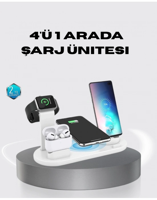® 4’lü Apple Kablosuz Şarj Standı iPhone Watch ve AirPods Çoklu Şarjlı