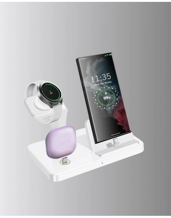 ® 4’lü Apple Kablosuz Şarj Standı iPhone Watch ve AirPods Çoklu Şarjlı