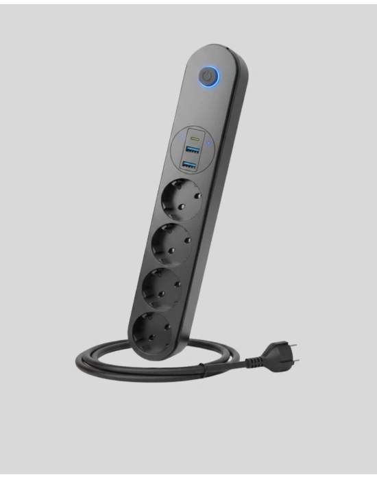 ® 4’lü Çoklu Priz 2 USB Type-C Girişli Akım Korumalı Siyah
