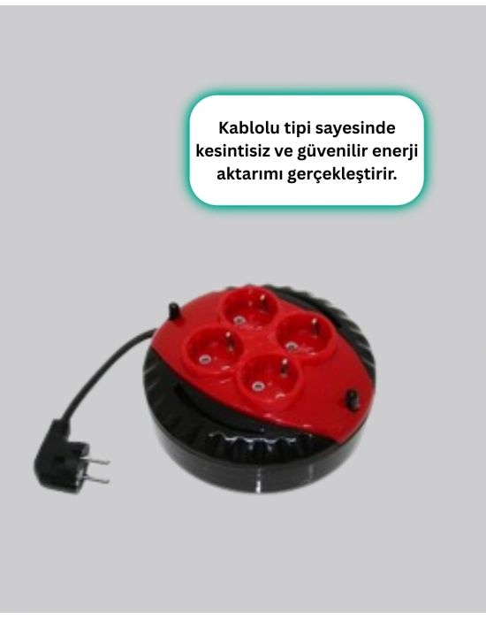 ® 5 Metre Uzatma Kablolu 4 Prizli Makara Kırmızı