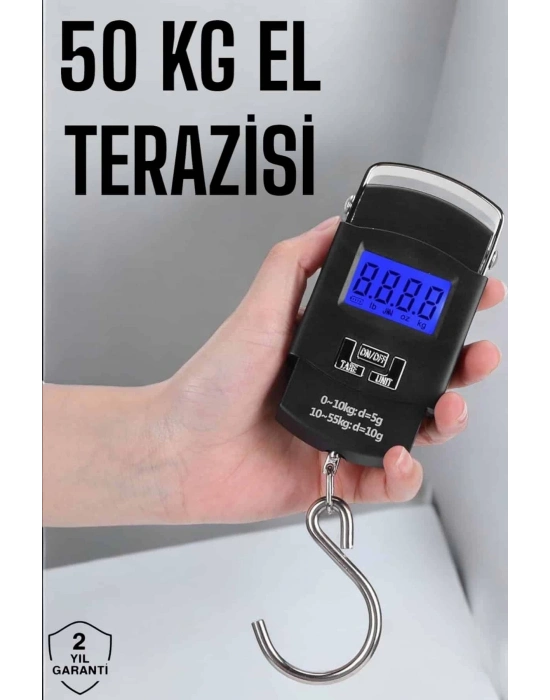 ® 50 Kg El Kantarı Ağırlık Ölçer Dijital Ekranlı Kancalı Portatif