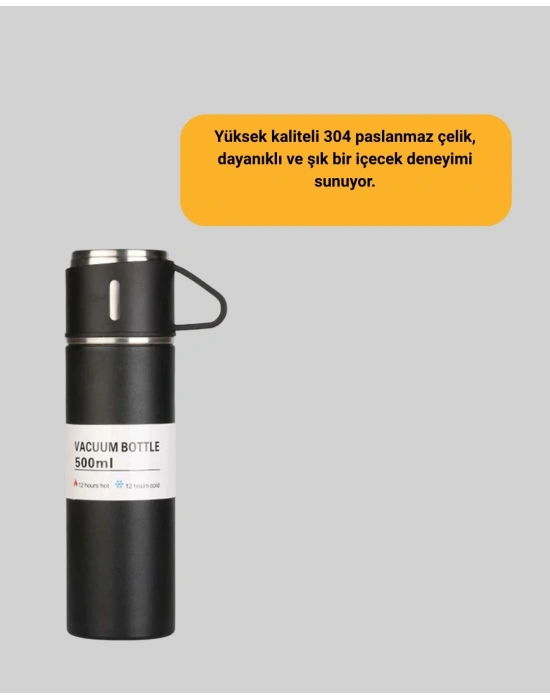 ® 500 ml Isı Korumalı Çelik Termos ve Bardak Seti | Silikon Tabanlı, Şık ve Pratik