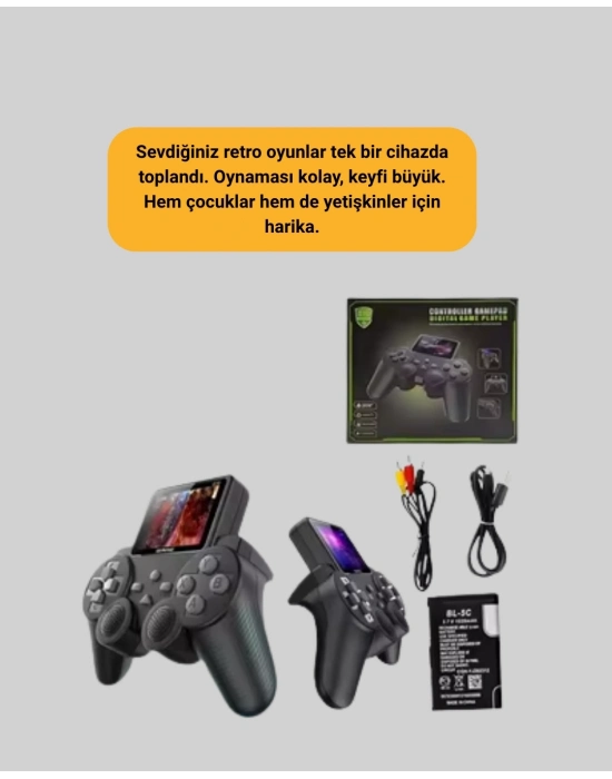 ® 500 Oyunlu Nostaljik El Tipi Oyun Konsolu, Taşınabilir Şarjlı Cihaz, Renkli Ekran ve TV Destekli