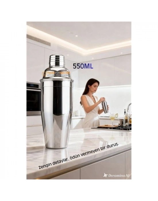 ® 550 ml Inox Shaker - Kokteyl Karıştırma Kabı  Süzgeçli Bar Shaker Paslanmaz Çelik