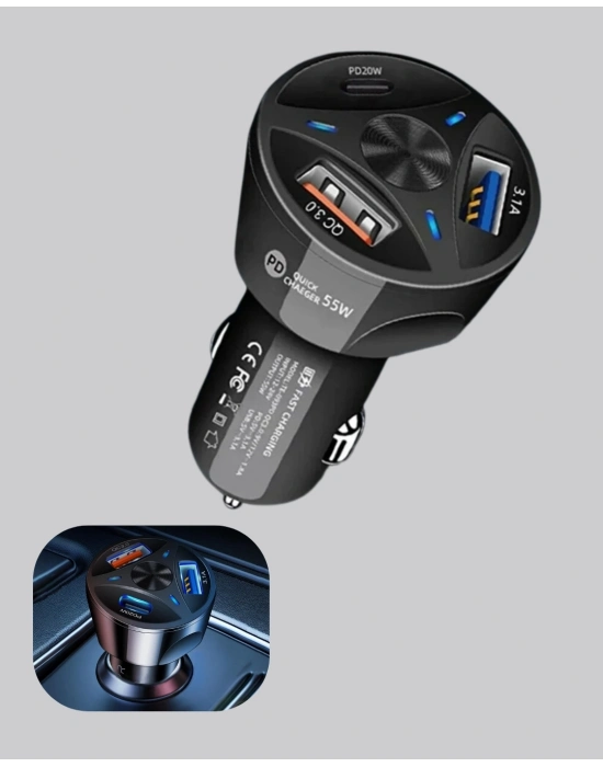 ® 55W Güçlü Araç Şarj Cihazı Power Delivery Destekli