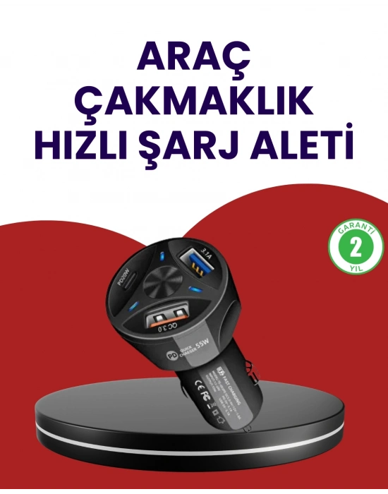 ® 55W PD ve Quick Charge 3.0 Destekli Polygold Araç Şarj Adaptörü