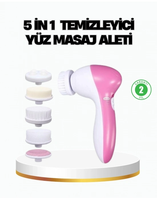 ® 5’i 1 Arada Yüz Temizleme Cihazı – Masaj, Fırça, Peeling ve Krem Uygulama Aparatlı